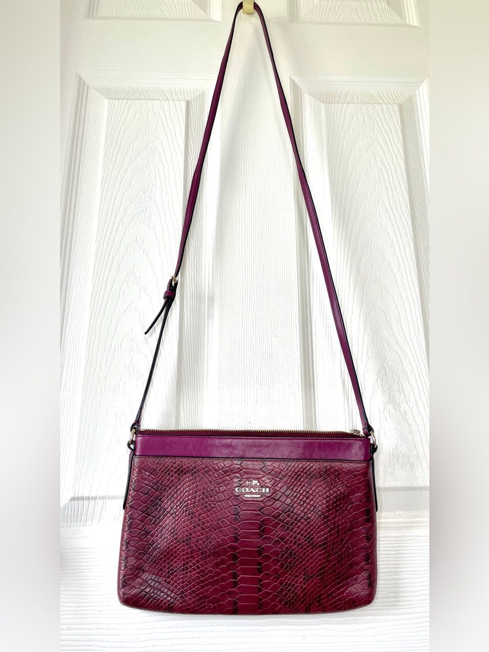 COACH 37119 Journal Crossbody Bag Exotic Python Embossed Cherry Oxblood Gold
